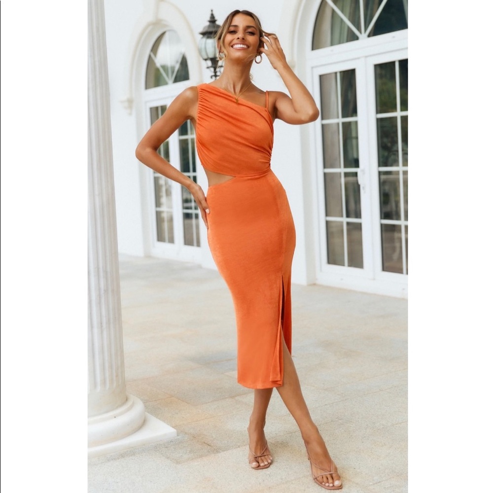 Hello Molly Orange Cut Out Midi Dress Size XS